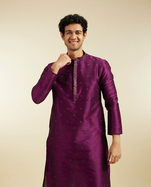 alt message - Diwas Men Royal Purple Sequin Embellished Kurta image number 0