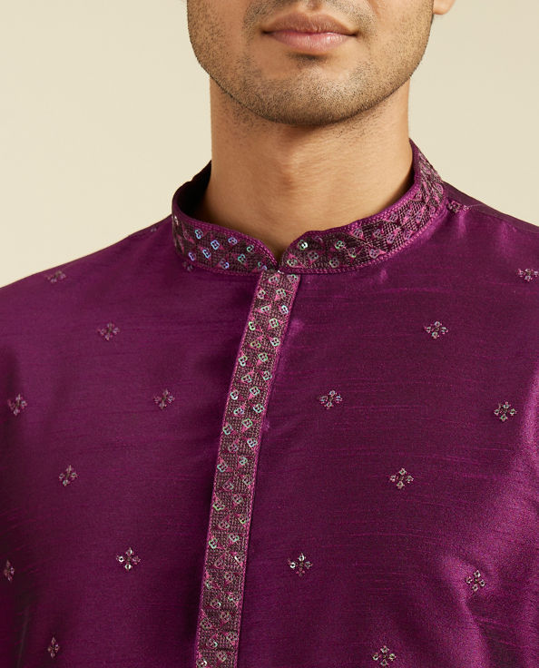 Diwas Men Royal Purple Sequin Embellished Kurta