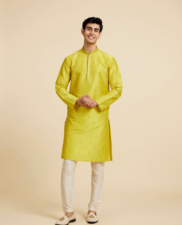 Diwas Men Mehndi Green Sequin Embellished Kurta