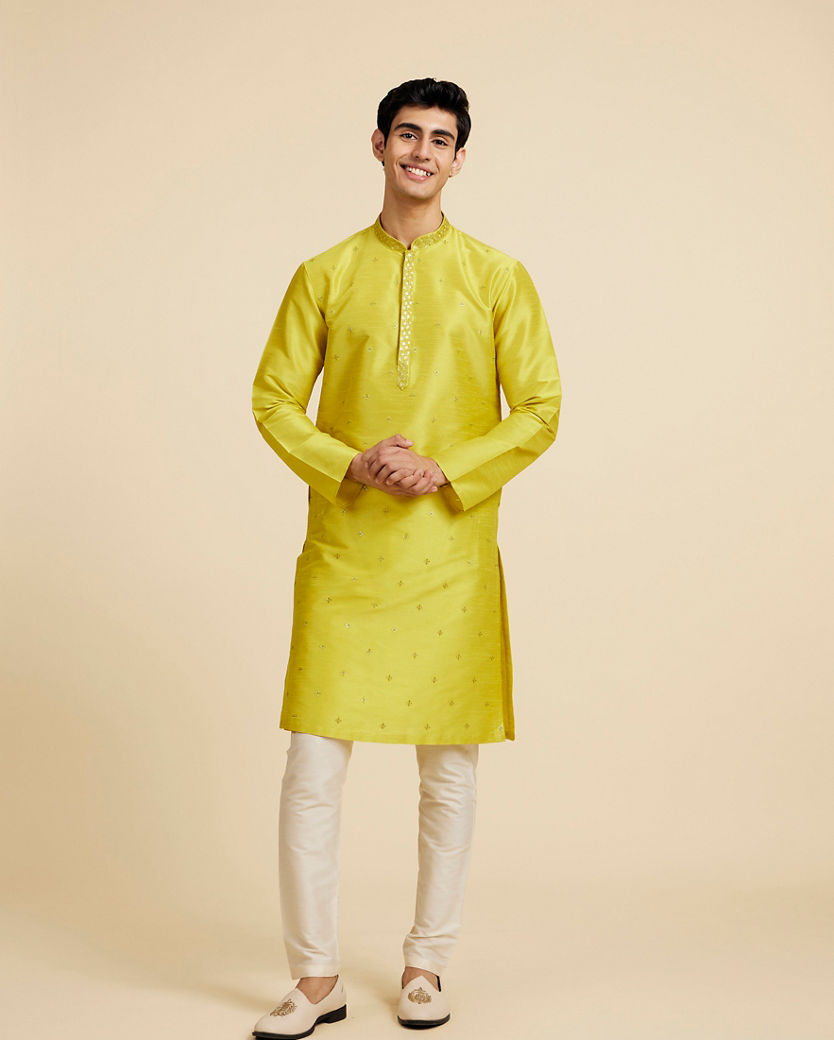 Diwas Men Mehndi Green Sequin Embellished Kurta