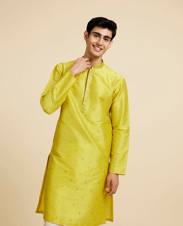 Diwas Men Mehndi Green Sequin Embellished Kurta