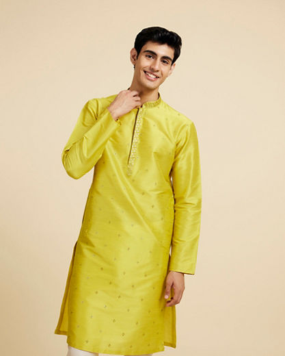 Diwas Men Mehndi Green Sequin Embellished Kurta