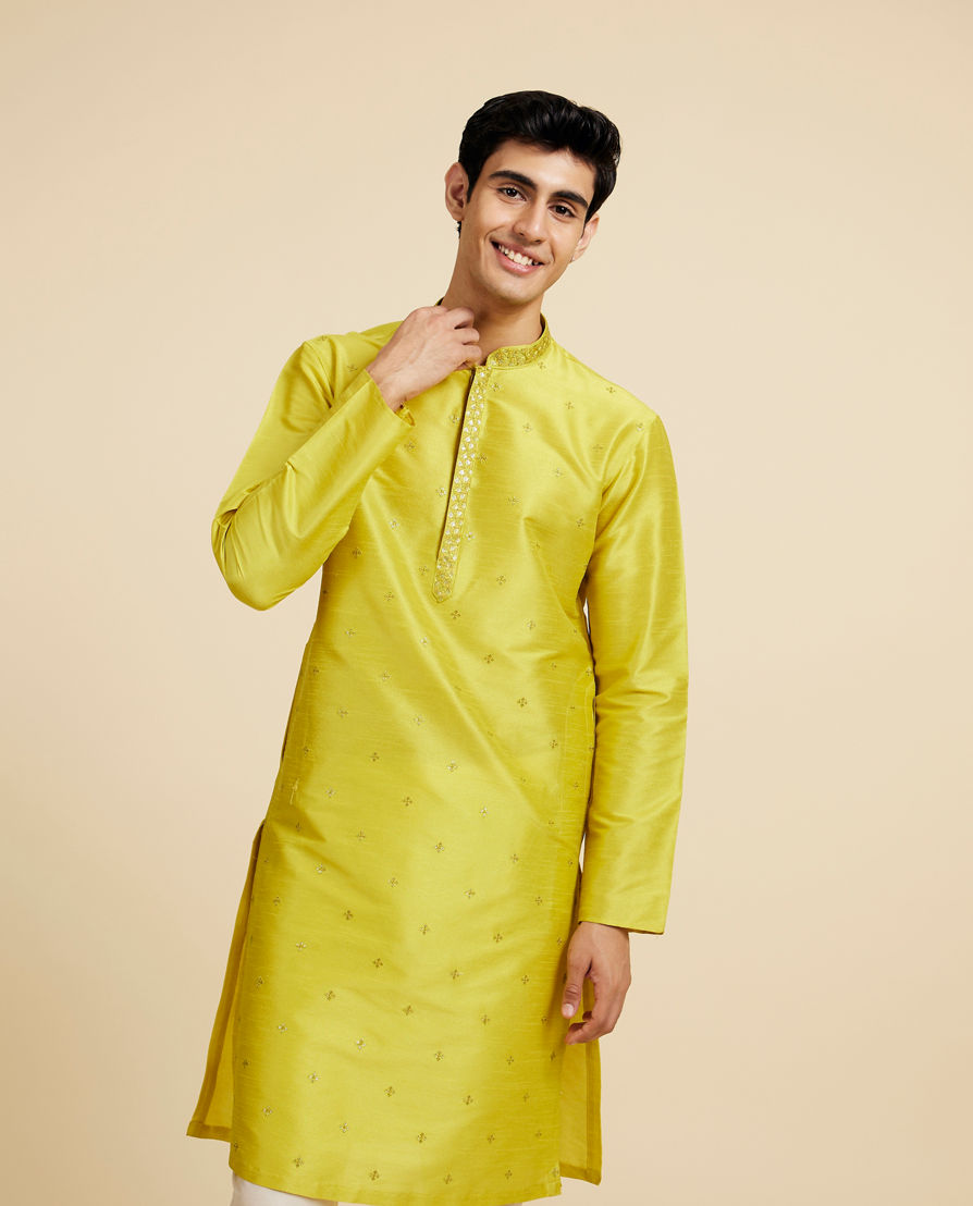 Diwas Men Mehndi Green Sequin Embellished Kurta