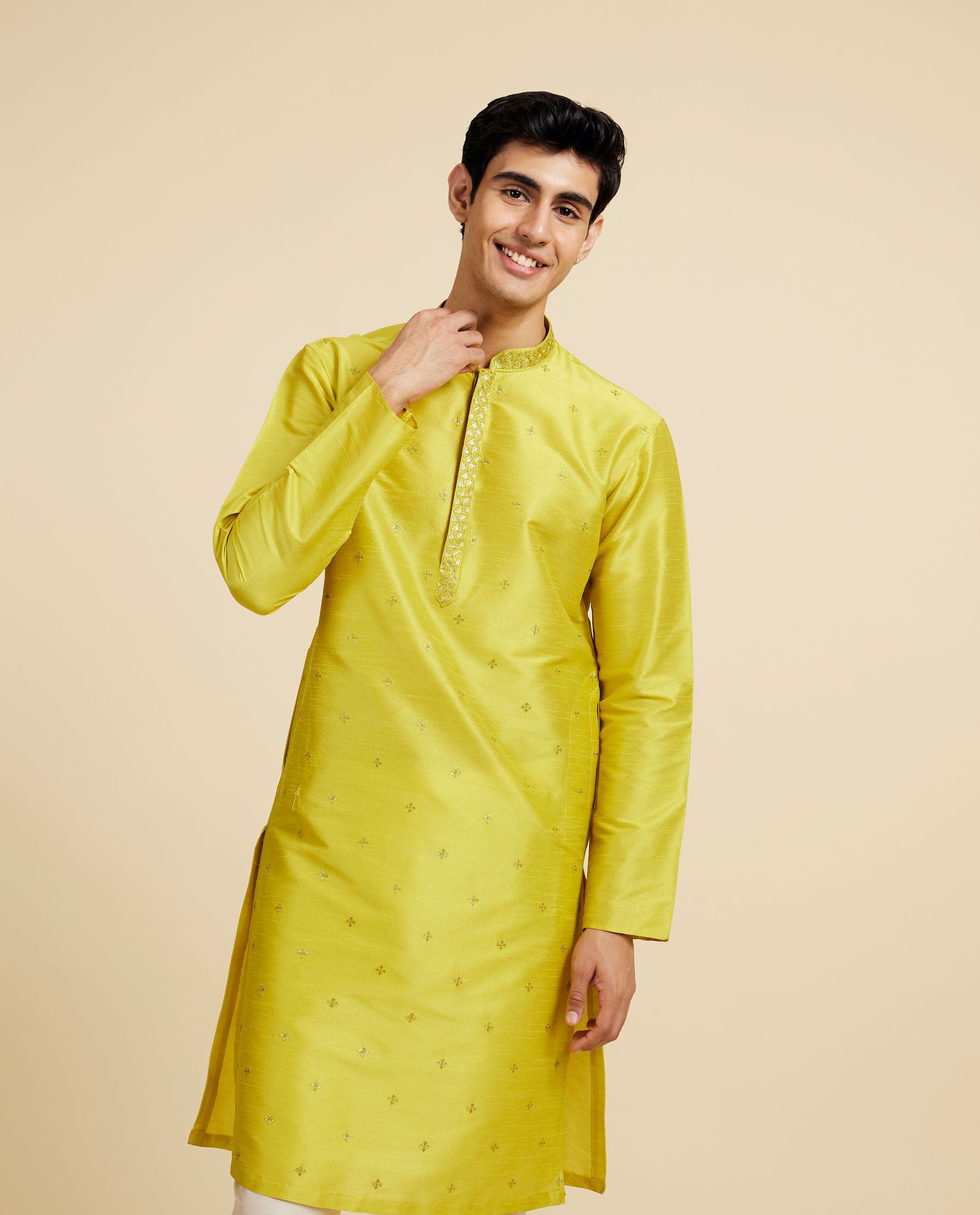 Diwas Men Mehndi Green Sequin Embellished Kurta