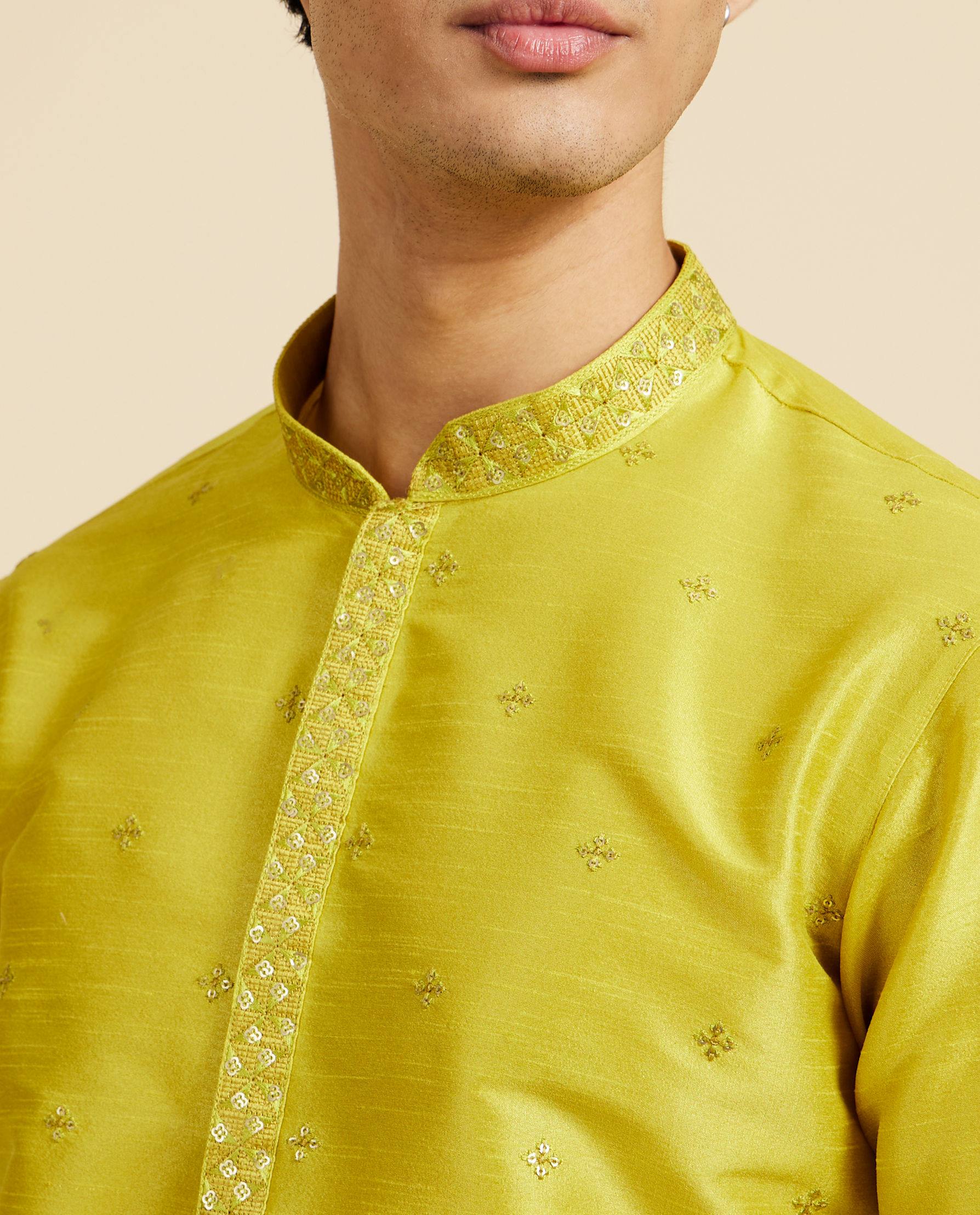 Diwas Men Mehndi Green Sequin Embellished Kurta