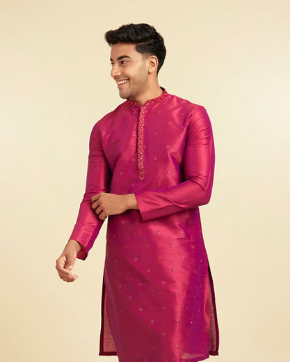 Diwas Men Enchanting Rani Pink Silk Kurta