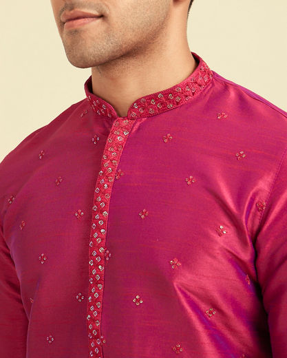 Diwas Men Enchanting Rani Pink Silk Kurta