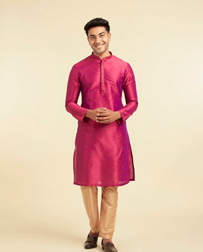 Diwas Men Enchanting Rani Pink Silk Kurta
