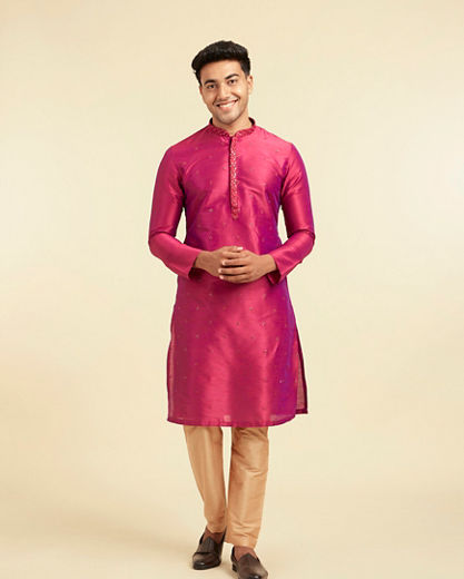 Diwas Men Enchanting Rani Pink Silk Kurta