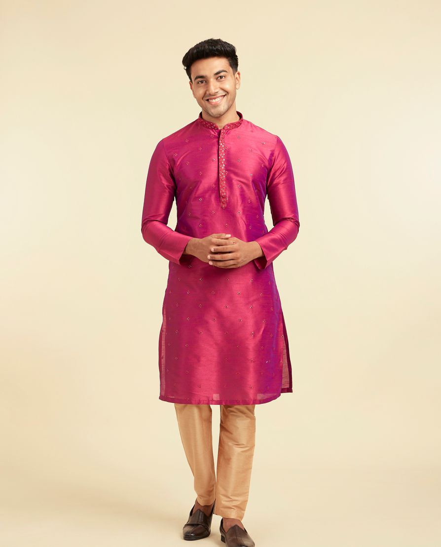 Diwas Men Enchanting Rani Pink Silk Kurta