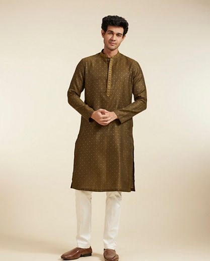 Diwas Men Olive Green Intricate Chowkadi Pattern with Sequin Work