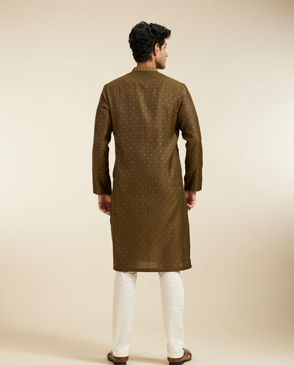Diwas Men Olive Green Intricate Chowkadi Pattern with Sequin Work