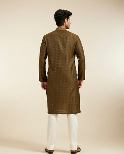 Diwas Men Olive Green Intricate Chowkadi Pattern with Sequin Work