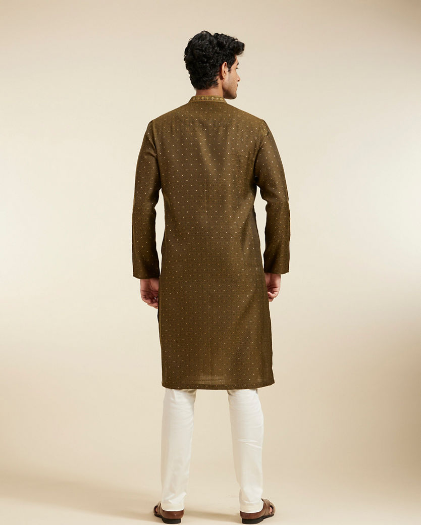 Diwas Men Olive Green Intricate Chowkadi Pattern with Sequin Work