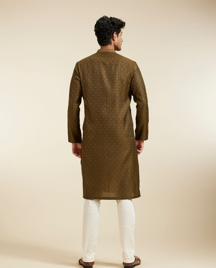 Diwas Men Olive Green Intricate Chowkadi Pattern with Sequin Work