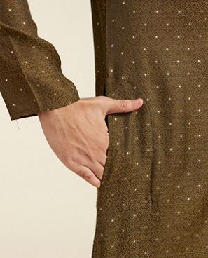 Diwas Men Olive Green Intricate Chowkadi Pattern with Sequin Work