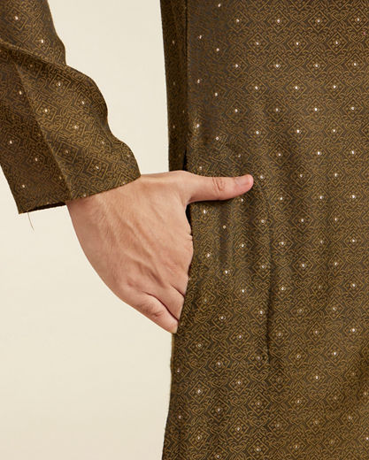 Diwas Men Olive Green Intricate Chowkadi Pattern with Sequin Work