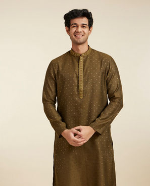 Diwas Men Olive Green Intricate Chowkadi Pattern with Sequin Work