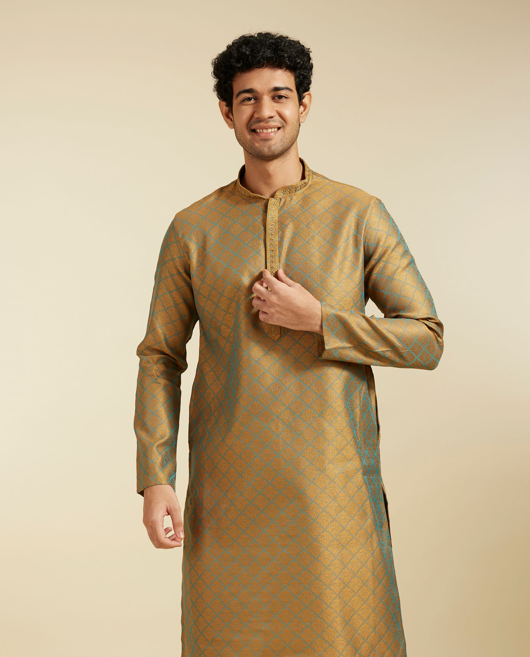 Diwas Men Fawn Jaal Patterned Kurta