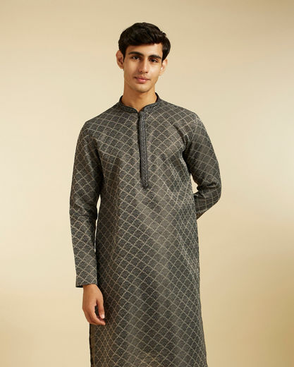 Diwas Men Davy Grey Jaal Patterned Kurta