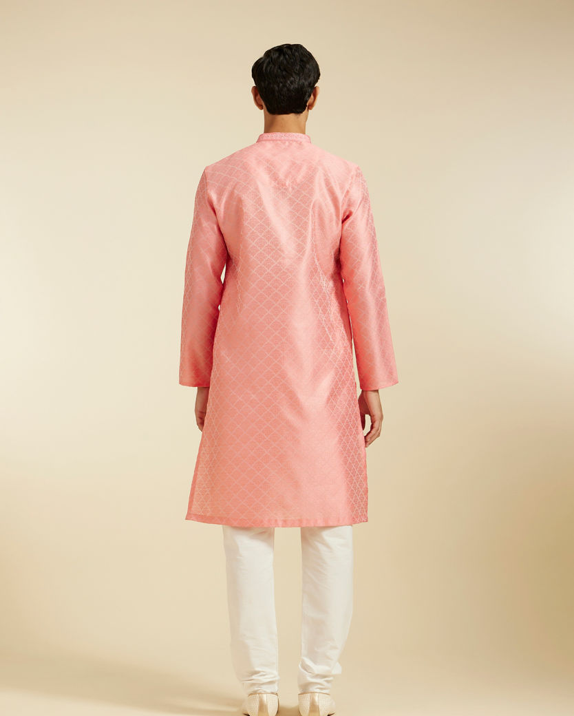 Diwas Men Flamingo Pink Jaal Patterned Kurta