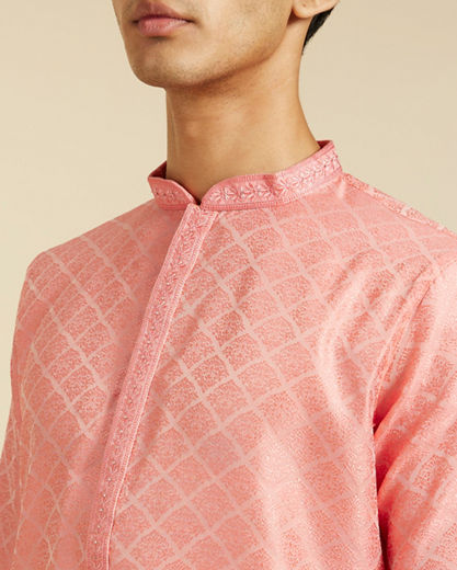 Diwas Men Flamingo Pink Jaal Patterned Kurta