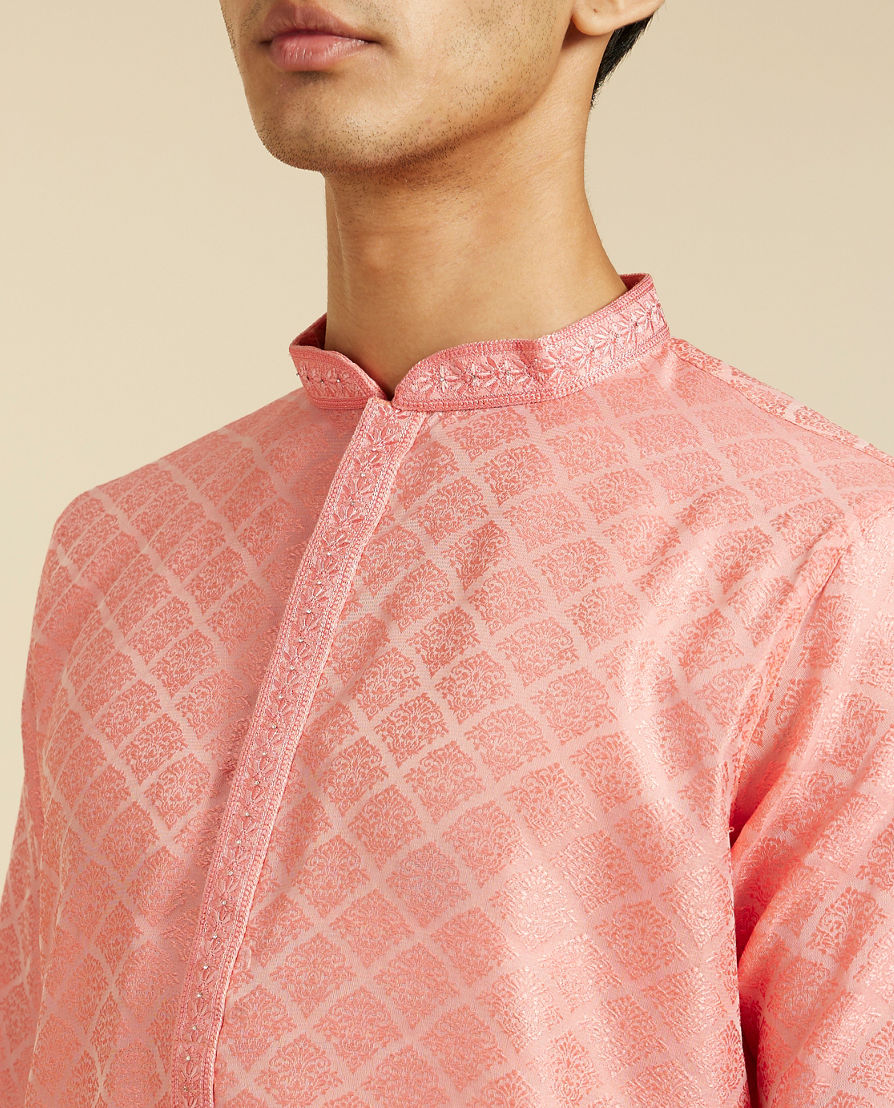 Diwas Men Flamingo Pink Jaal Patterned Kurta
