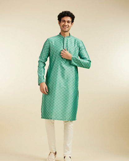 Diwas Men Soft Green Jaal Patterned Kurta