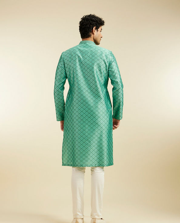 alt message - Diwas Men Soft Green Jaal Patterned Kurta image number 4