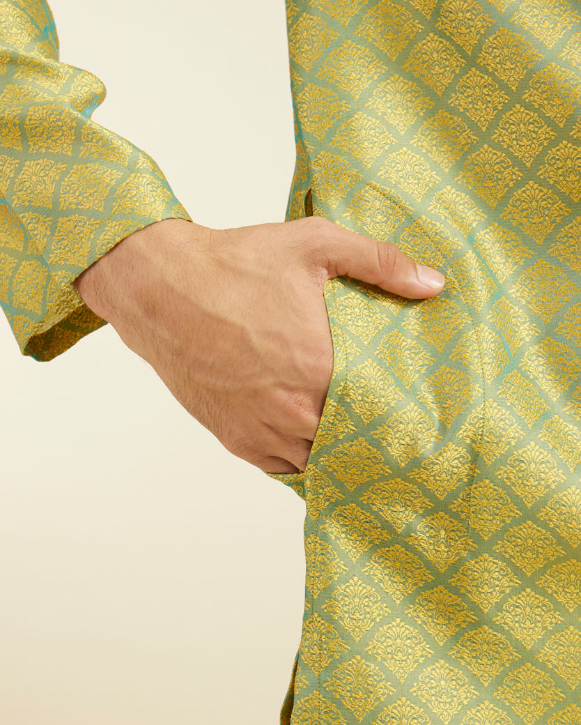 Diwas Men Mehndi Green Jaal Patterned Kurta