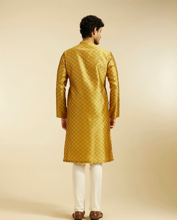 Diwas Men Mustard Yellow Jaal Patterned Kurta