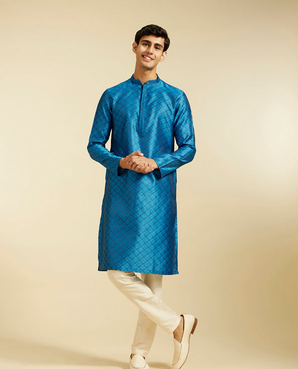 alt message - Diwas Men Lapis Blue Jaal Patterned Kurta image number 2