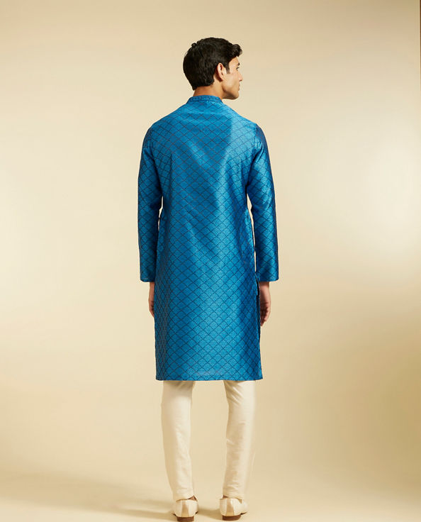 Diwas Men Lapis Blue Jaal Patterned Kurta