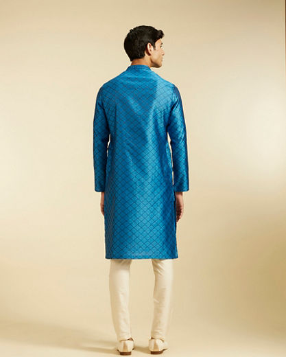 Diwas Men Lapis Blue Jaal Patterned Kurta