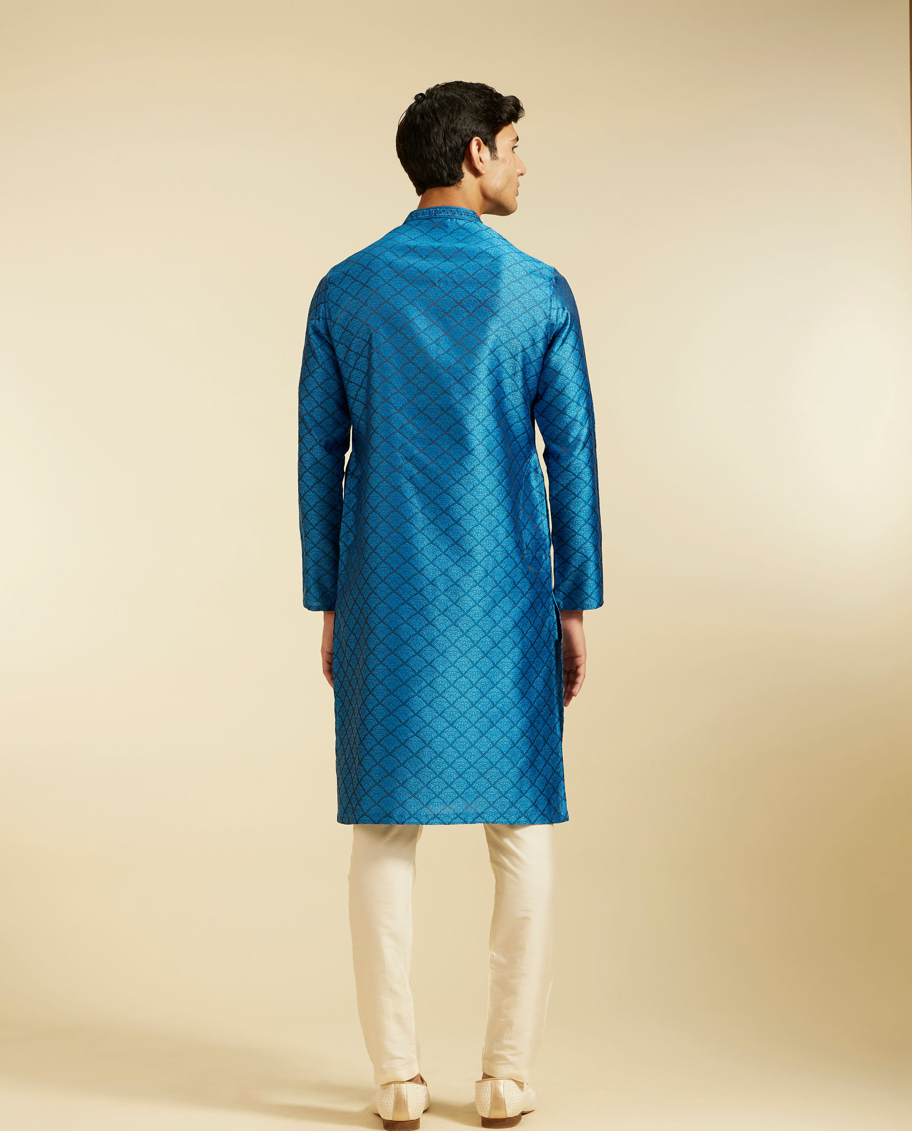 Diwas Men Lapis Blue Jaal Patterned Kurta