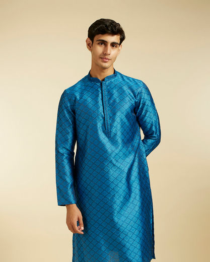 Diwas Men Lapis Blue Jaal Patterned Kurta