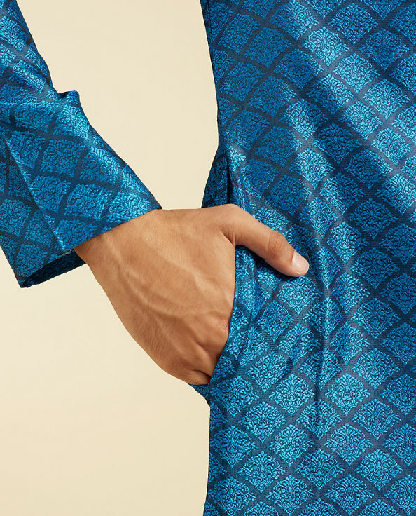 alt message - Diwas Men Lapis Blue Jaal Patterned Kurta image number 3