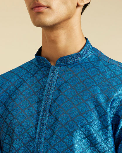 Diwas Men Lapis Blue Jaal Patterned Kurta