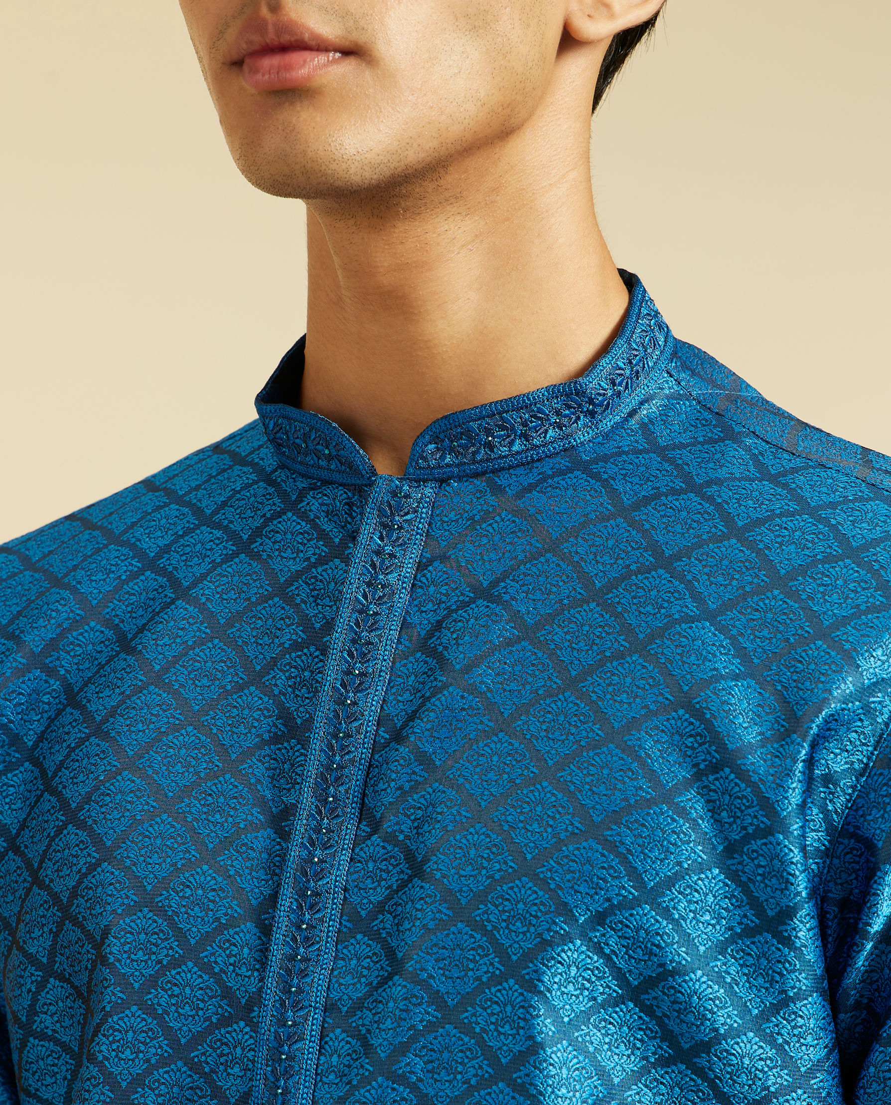 Diwas Men Lapis Blue Jaal Patterned Kurta