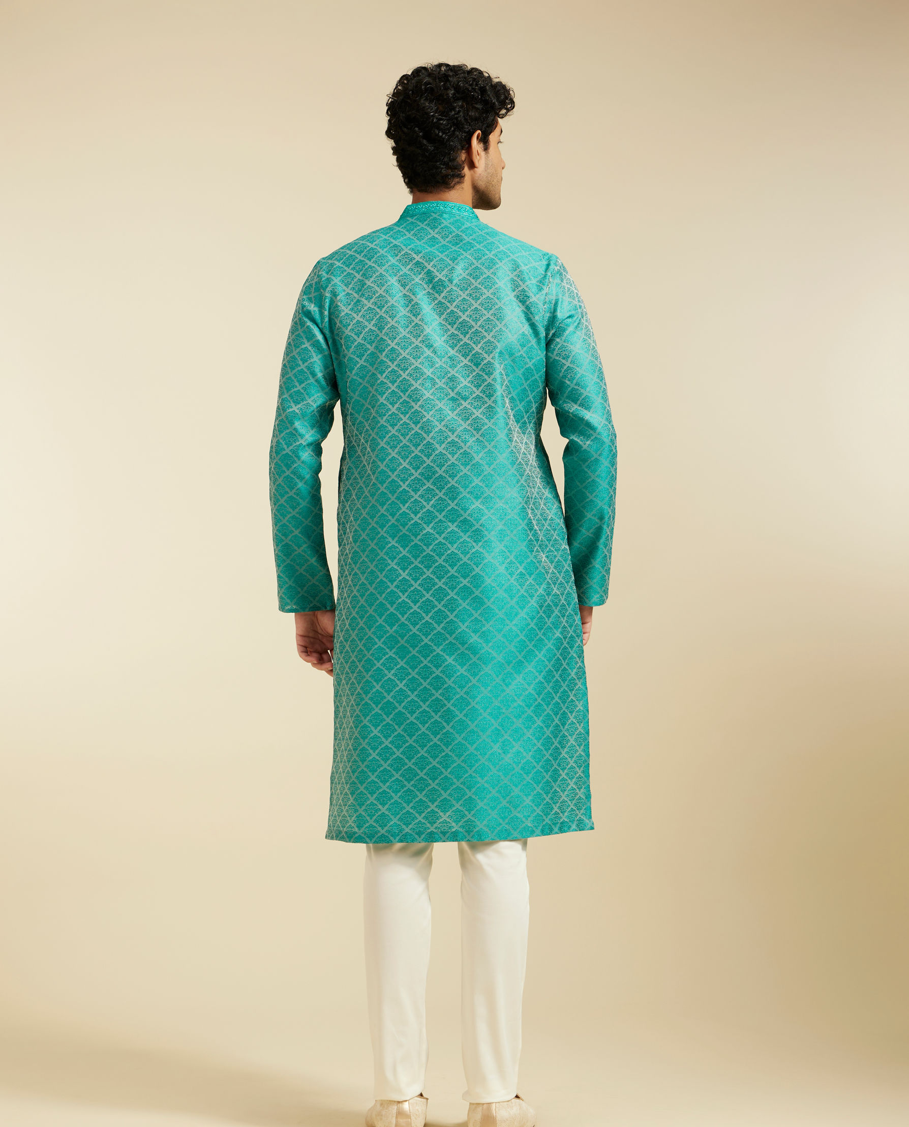 Diwas Men Turquoise Blue Jaal Patterned Kurta