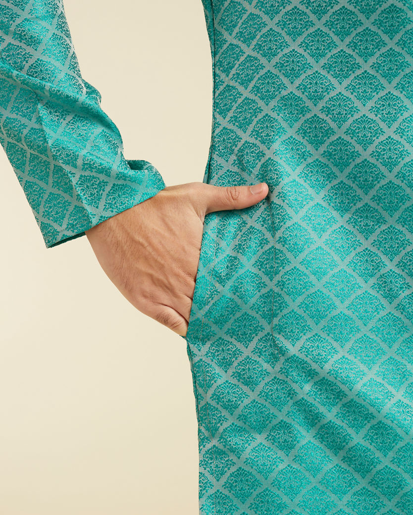 Diwas Men Turquoise Blue Jaal Patterned Kurta