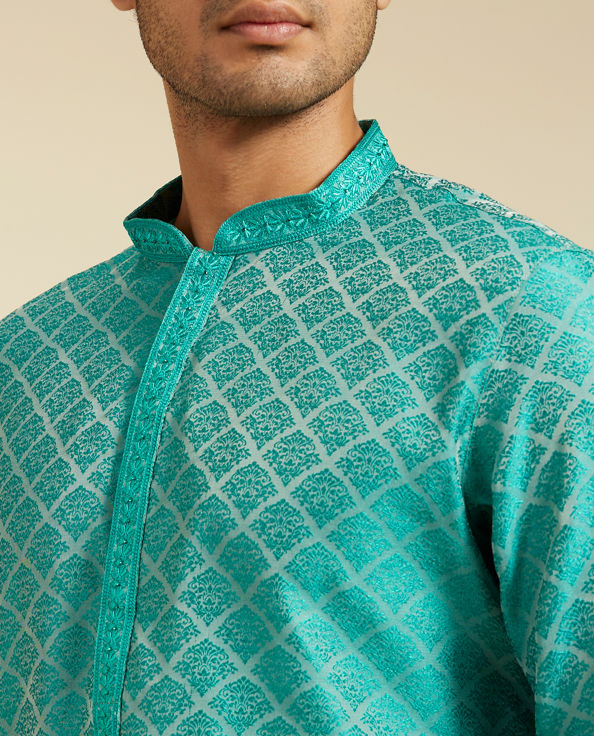 Diwas Men Turquoise Blue Jaal Patterned Kurta