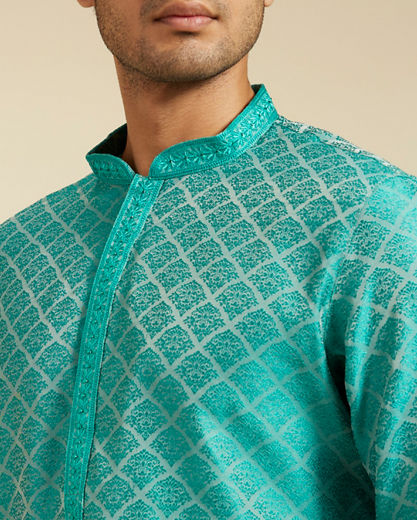 Diwas Men Turquoise Blue Jaal Patterned Kurta
