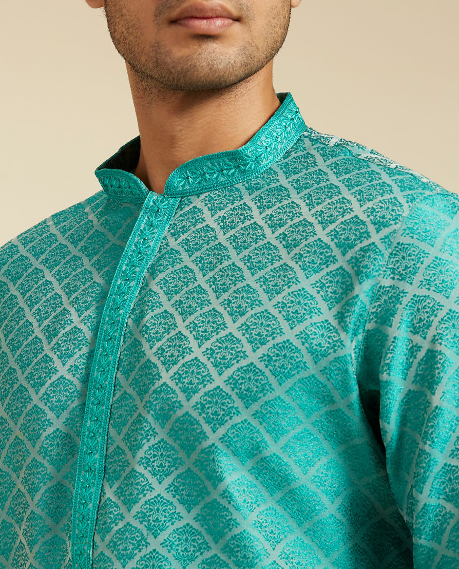 Diwas Men Turquoise Blue Jaal Patterned Kurta