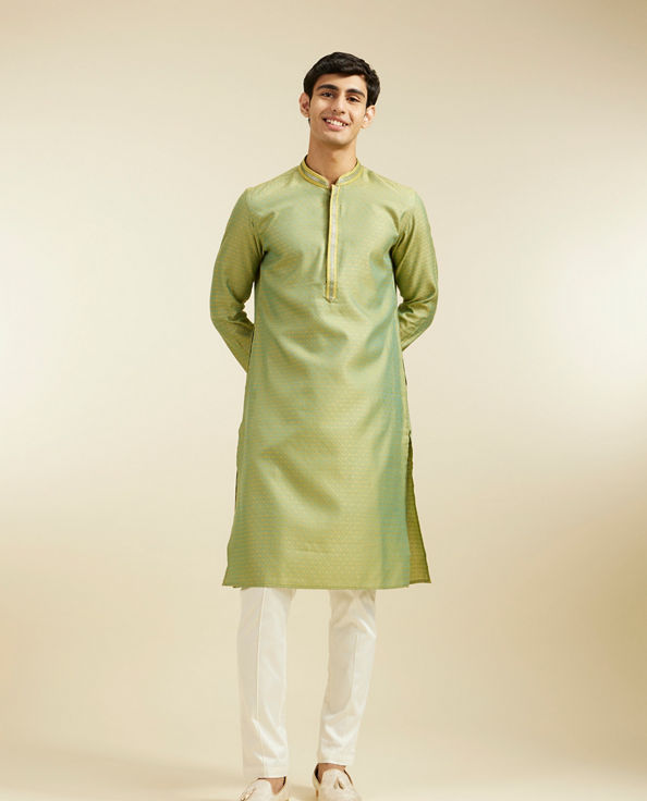 Diwas Men Mehndi Green Buta Jaal Patterned Kurta