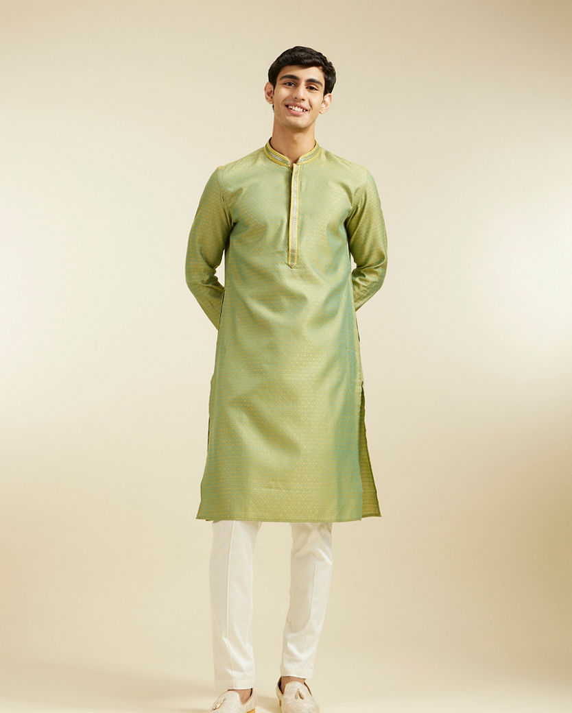 Diwas Men Mehndi Green Buta Jaal Patterned Kurta