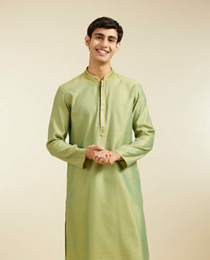 Diwas Men Mehndi Green Buta Jaal Patterned Kurta