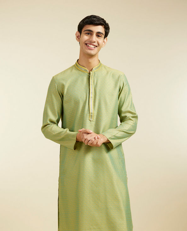 Diwas Men Mehndi Green Buta Jaal Patterned Kurta