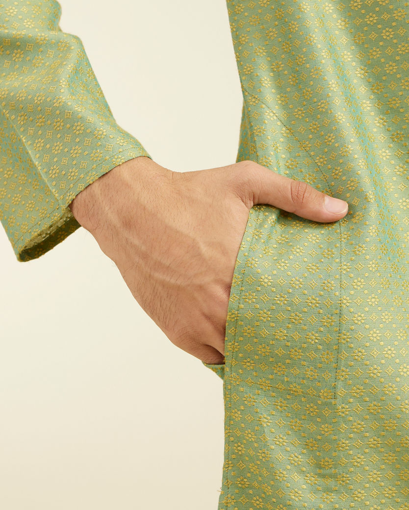 Diwas Men Mehndi Green Buta Jaal Patterned Kurta