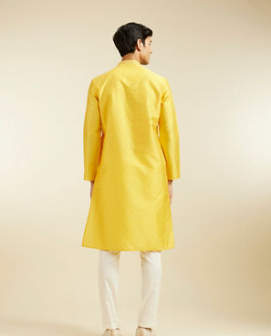 Diwas Men Sunshine Yellow Jaal Patterned Kurta with Rhinestones